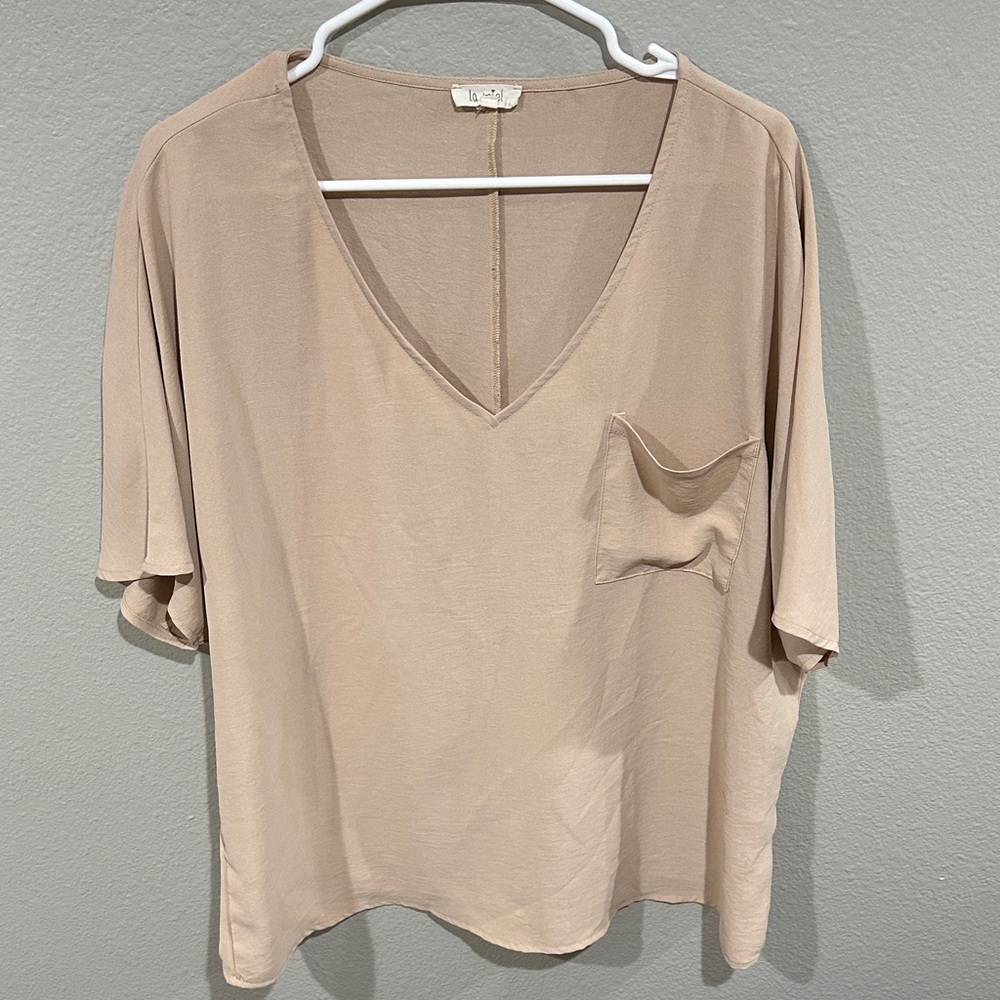 Beige V-Neck Women's Top